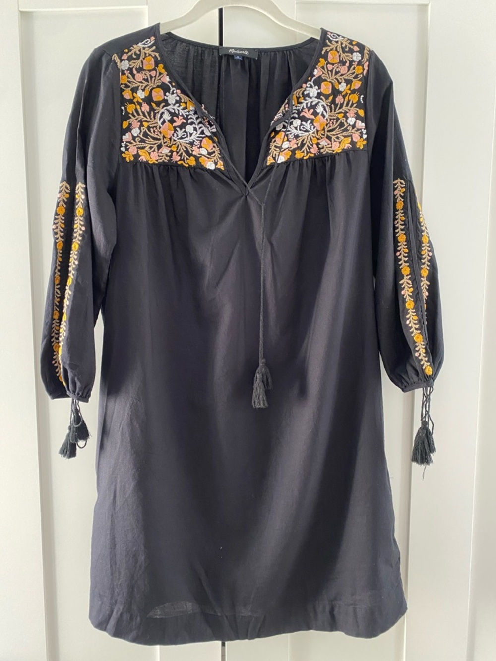 Madewell Black Shift Dress with Embroidery Detail